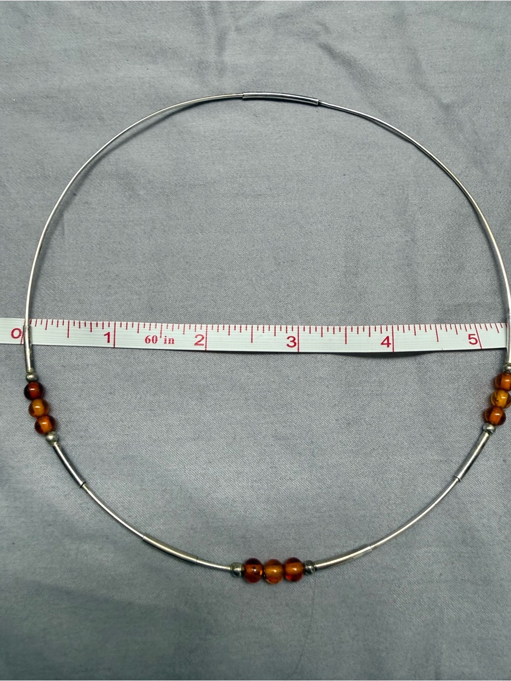 Silver Collar Choker Necklace with Amber Beads